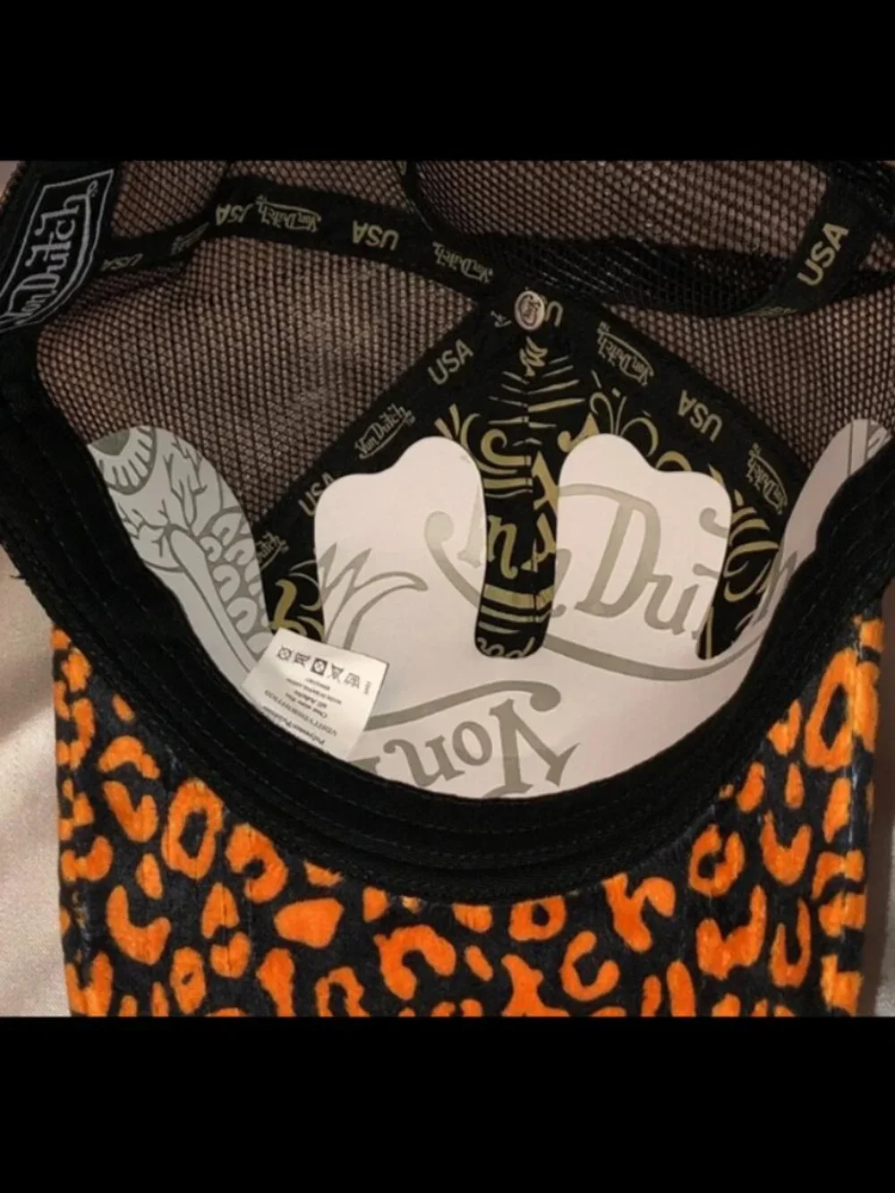 Von Dutch - Orange Cheetah Crushed Velvet/Black Mesh Trucker Cap - NWT